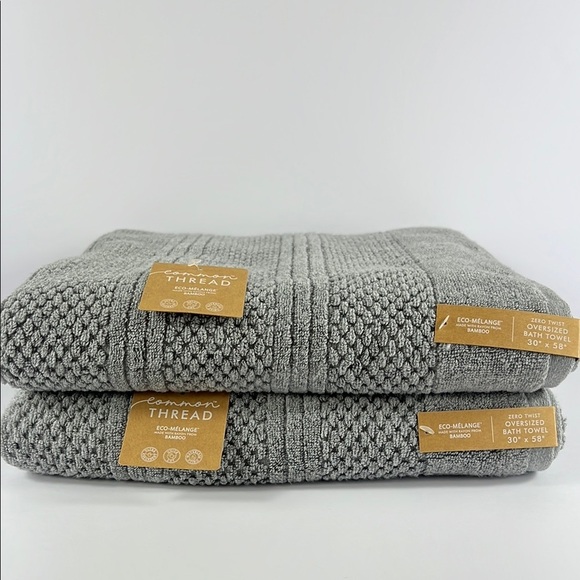 2 PC Common Thread Eco Melange BAMBOO Bath Towels Gray Oversized Zero Twist NEW - Picture 1 of 7